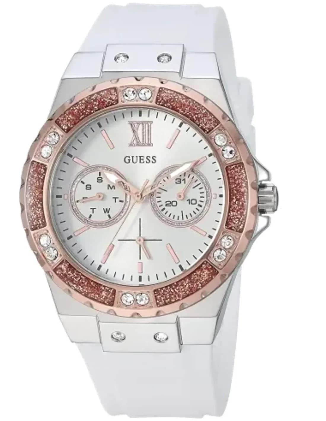 Montre Femme Guess Limelight W1053L2 bracelet en silicone blanc boitier orné de strass