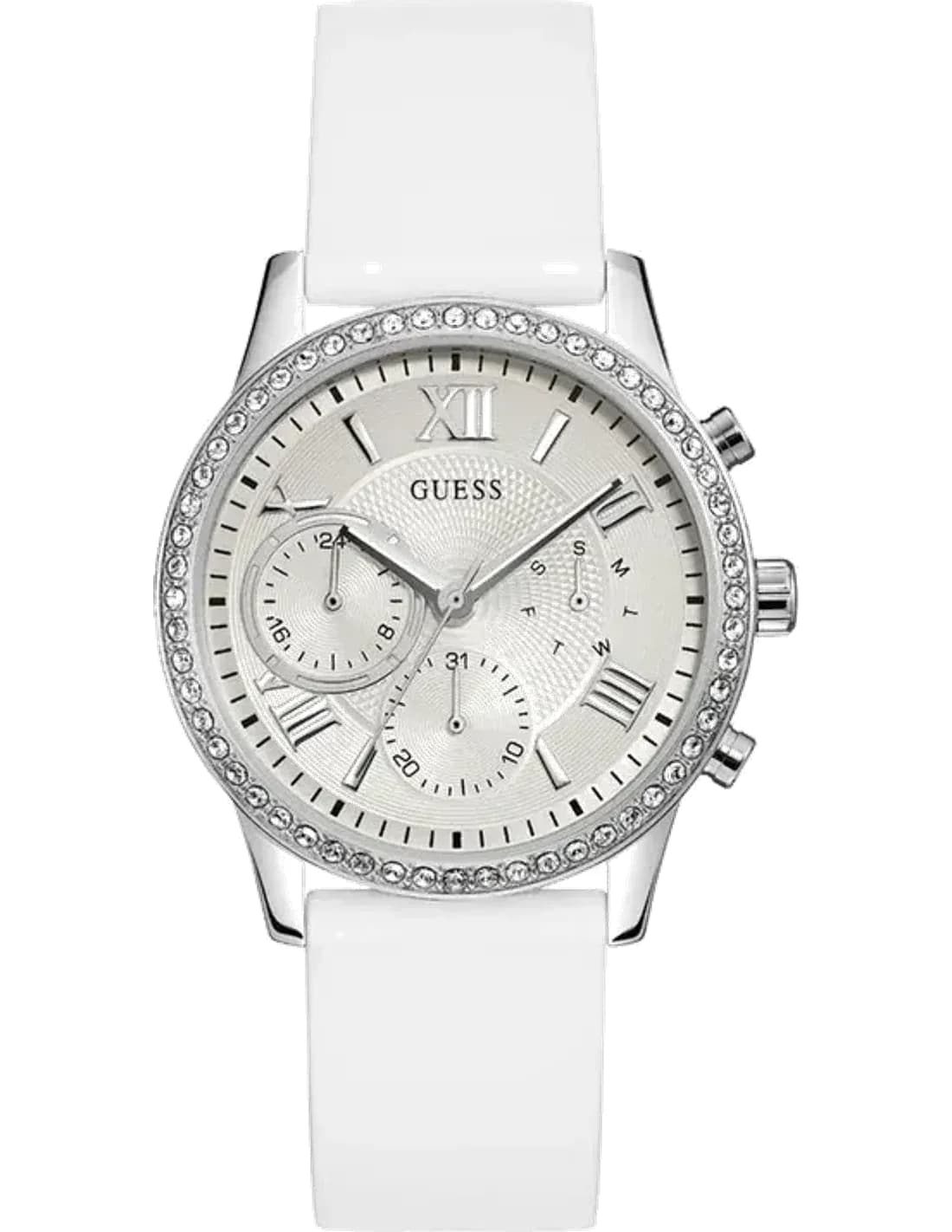 Montre Femme Guess Silver Tone 40mm Case W1135L7 Cadran Blanc Multi-fonction