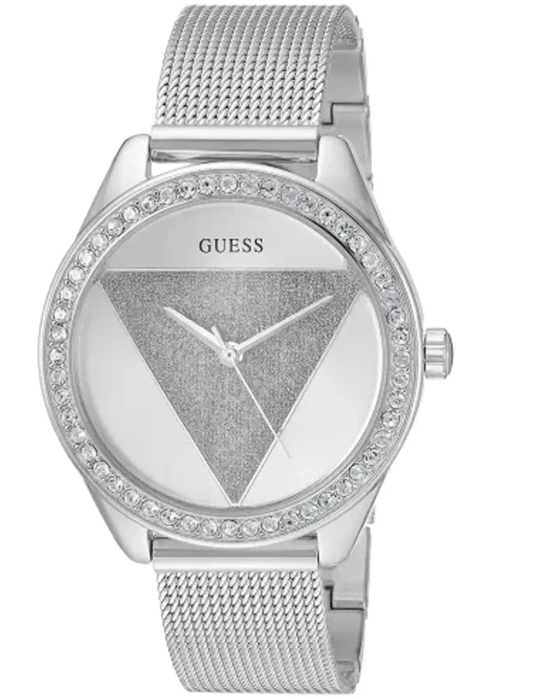 Montre Femme Guess Tri Glitz cadran orné de brillants et maille milanaise