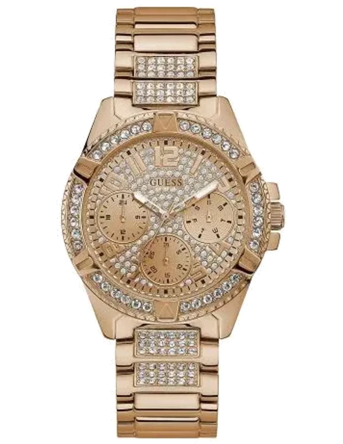 Montre Femme Guess Lady Frontier W1156L3 bracelet or rose cadran orné de strass