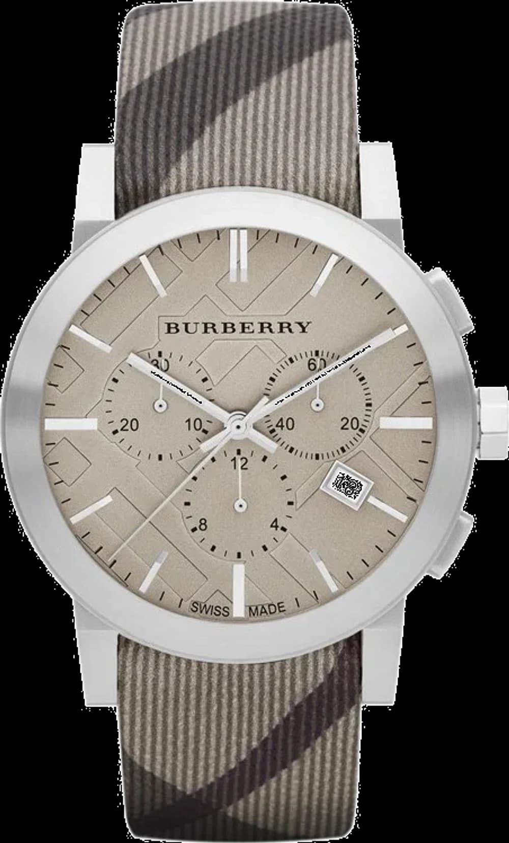Burberry BU9358 Chronometer Smoke Check Stainless Steel and Black Leather Watch