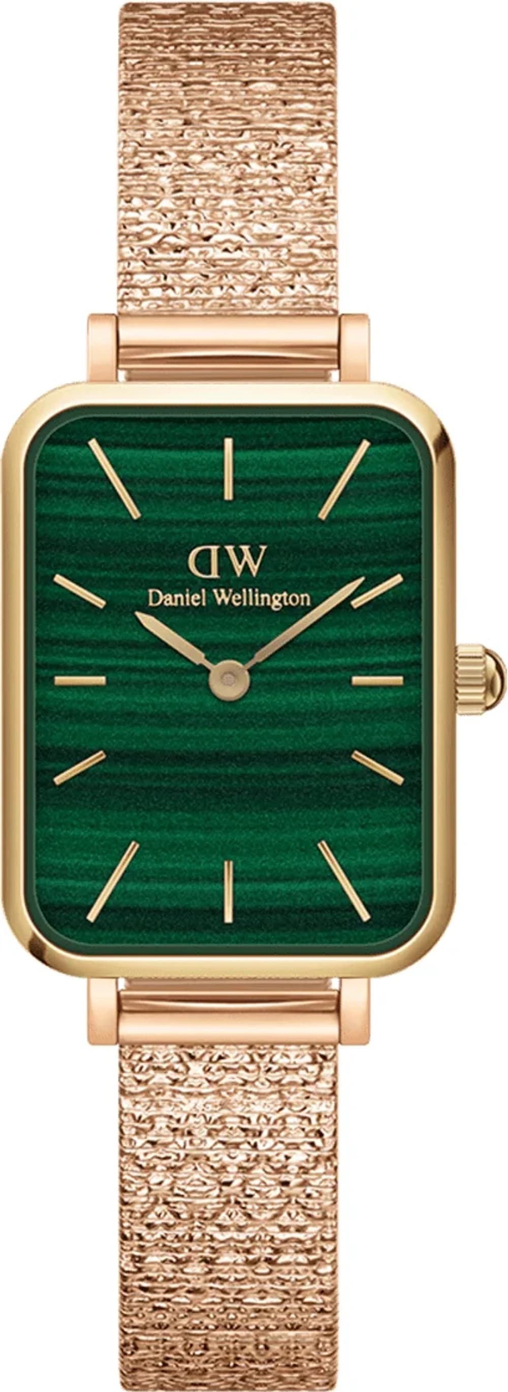 Montre Daniel Wellington 109932 Quadro Pressed cadran vert brossé boîtier acier argenté style minimaliste