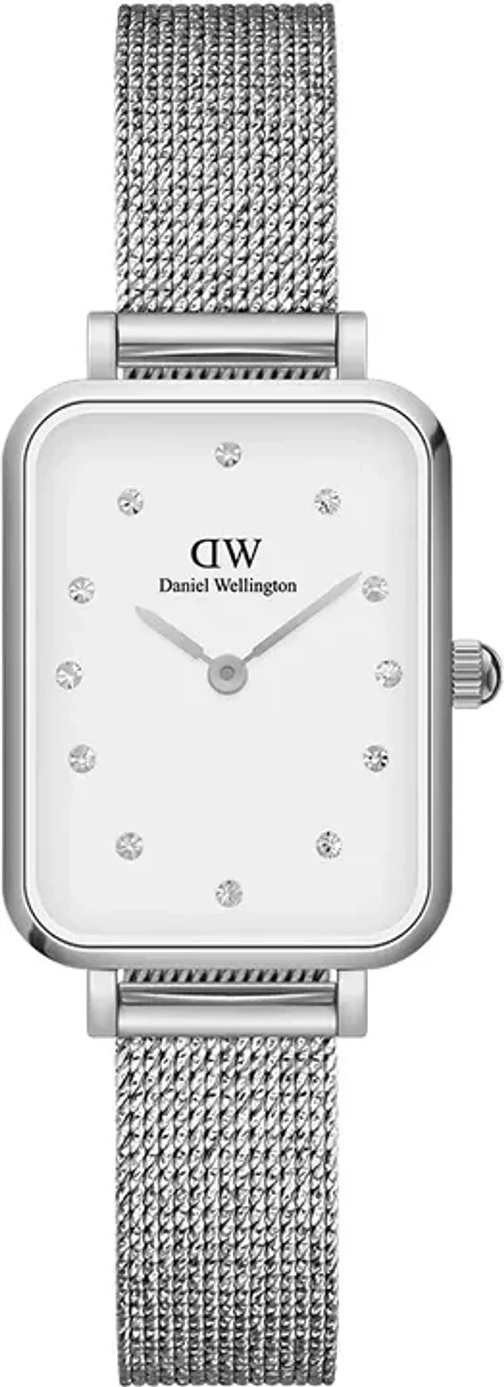 Daniel Wellington DW00100597 Quadro Lumine Pressed Sterling Rectangular Milanese Mesh Women's Watch