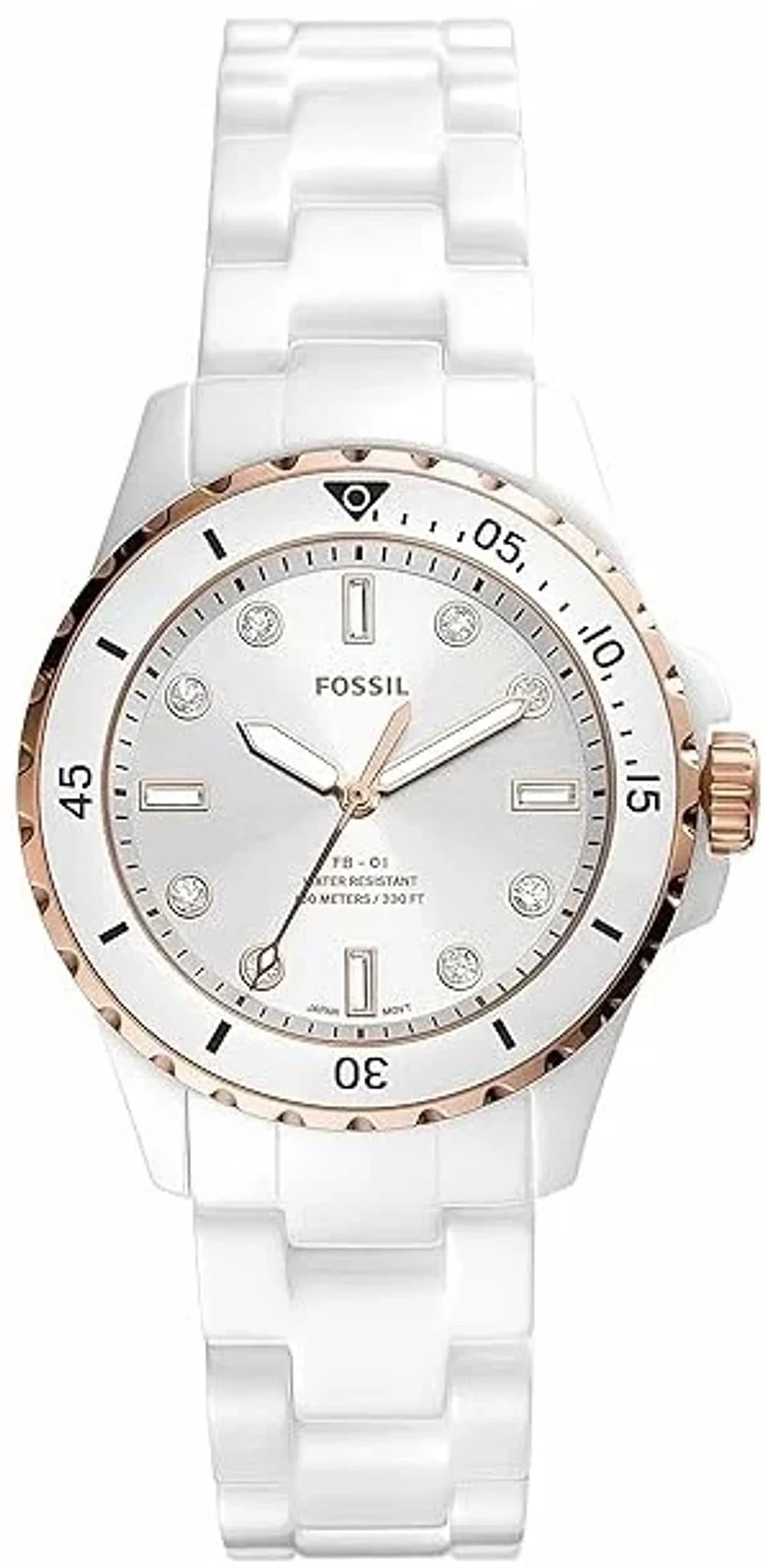 Montre Fossil CE1107 femme cadran blanc bracelet céramique