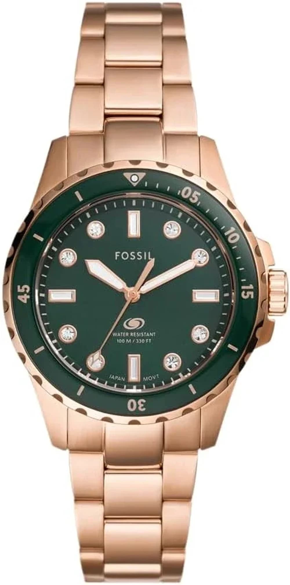 Montre Fossil ES5371 femme cadran vert bracelet acier