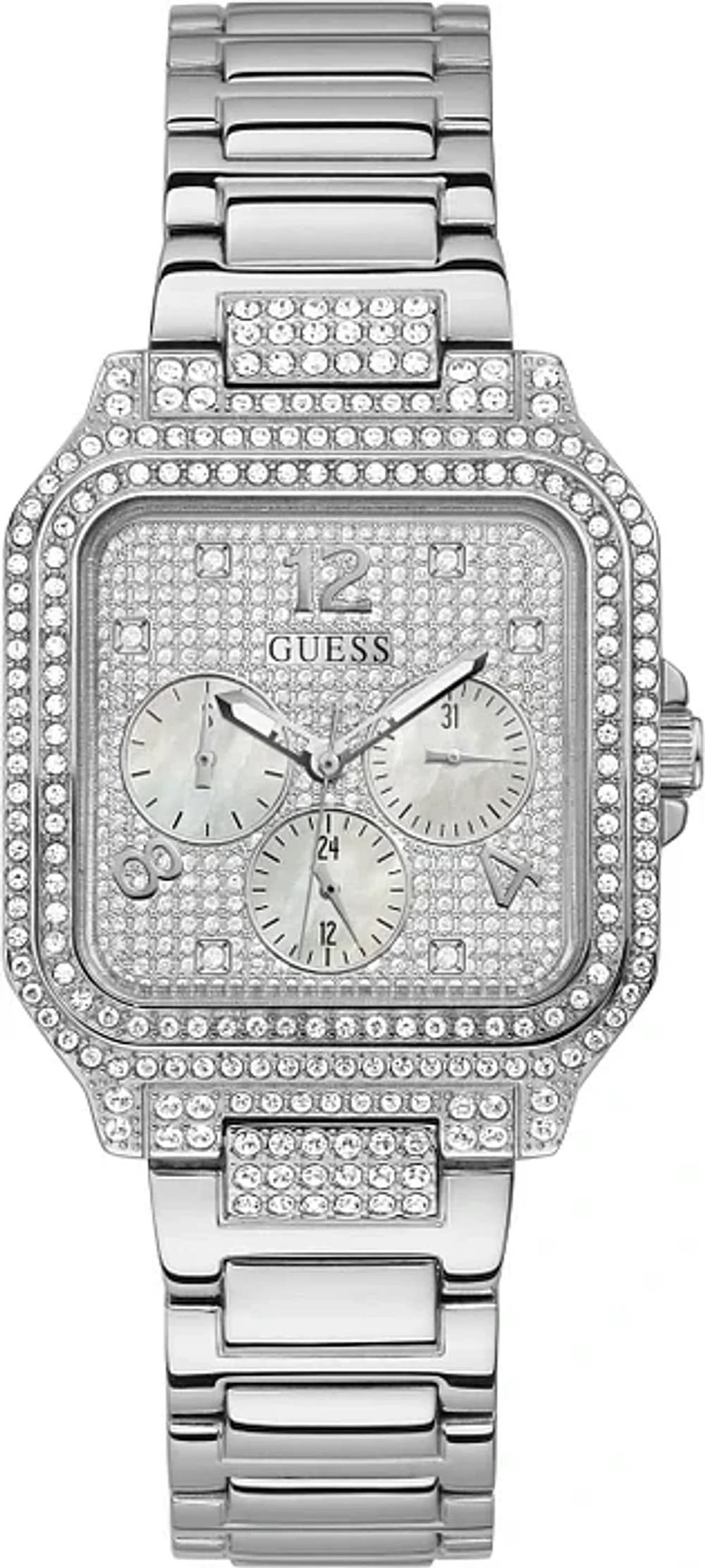 Guess GW0472L1 Deco Silver Stainless Steel Bracelet Square Case Rhinestone Women's Watch