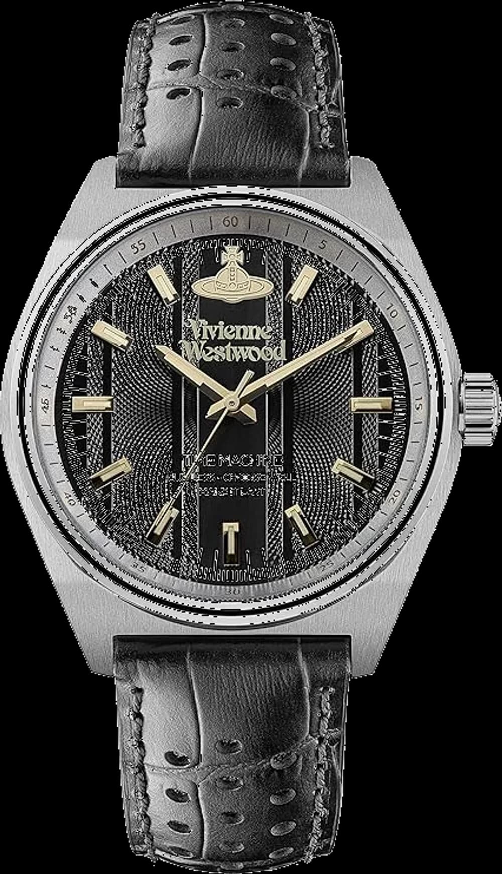 Vivienne Westwood VV251BKBK Men's Watch Black Leather Perforated Strap