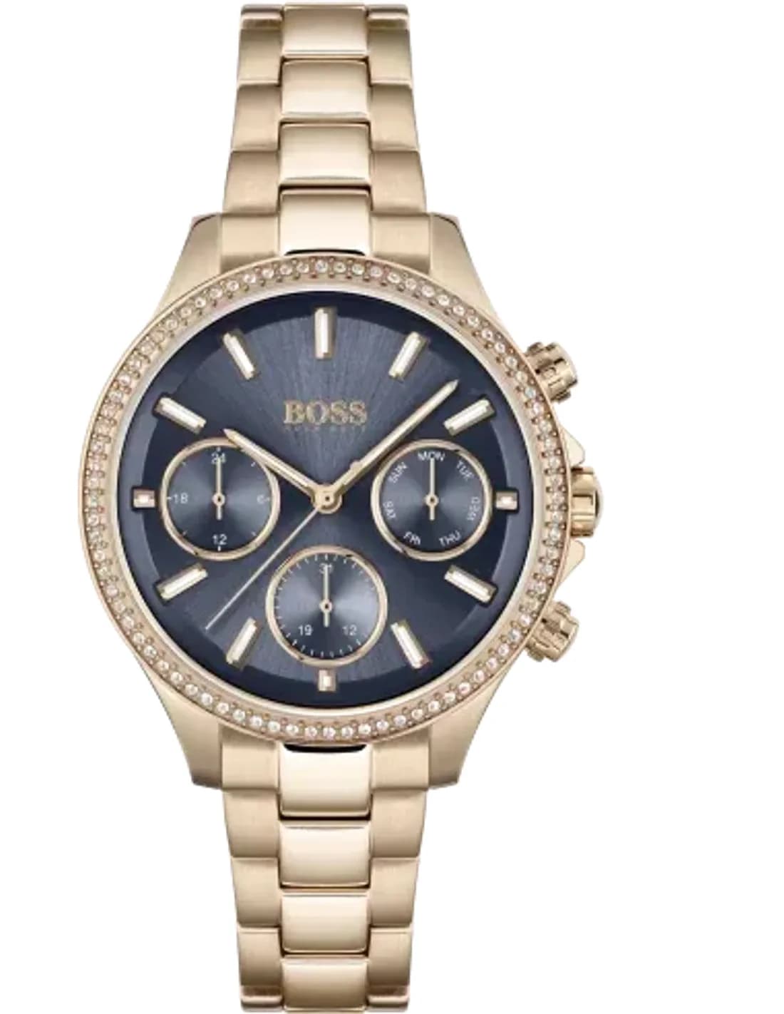 Montre Femme Hugo Boss Hera 1502566 cadran noir bracelet acier or rose