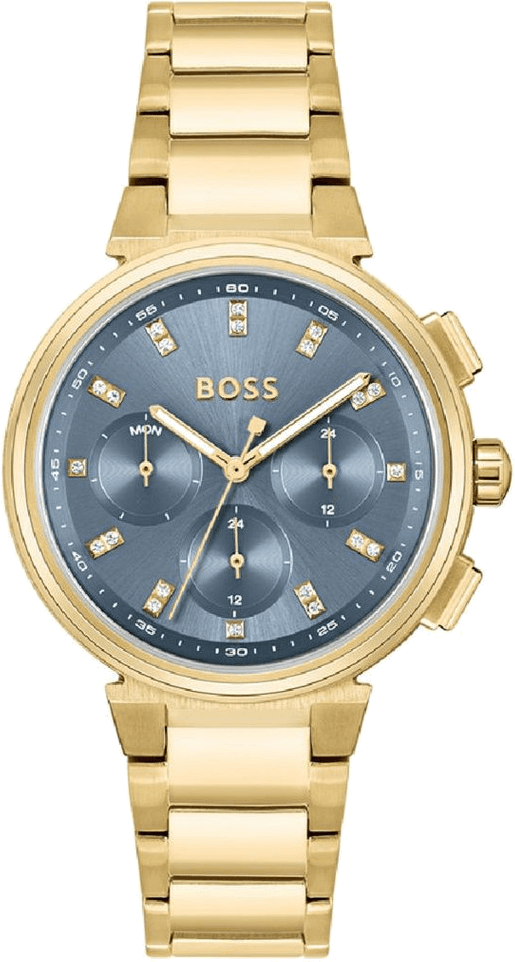 Montre femme Hugo Boss One 1502677 cadran bleu incrusté de cristaux bracelet acier doré