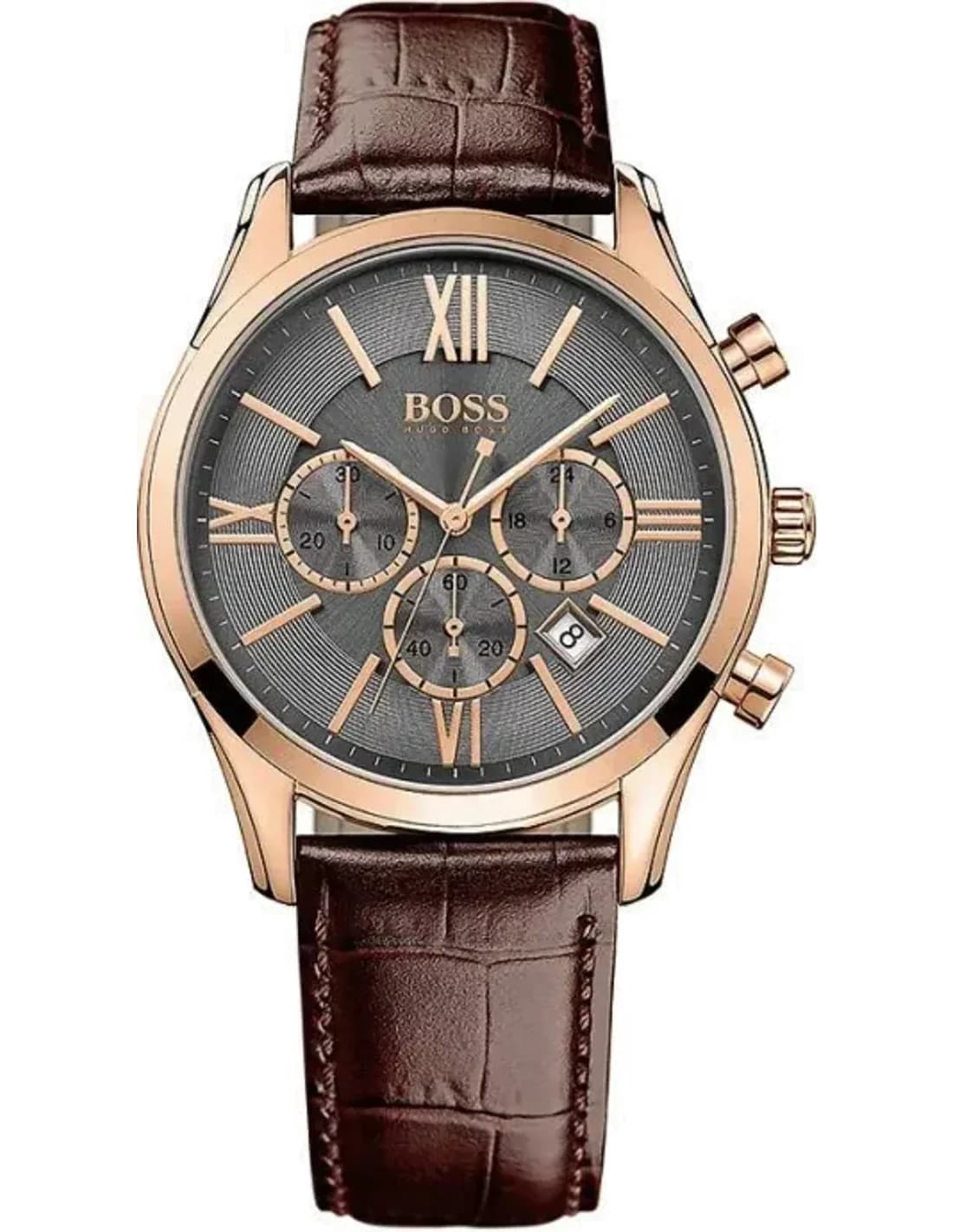 Montre Homme Hugo Boss Ambassador 1513198 Boîtier doré rose et bracelet brun