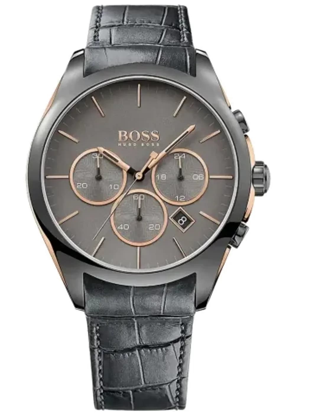 Montre Hugo Boss 1513366 Onyx Chronographe Gris et Or Rose avec Bracelet Cuir