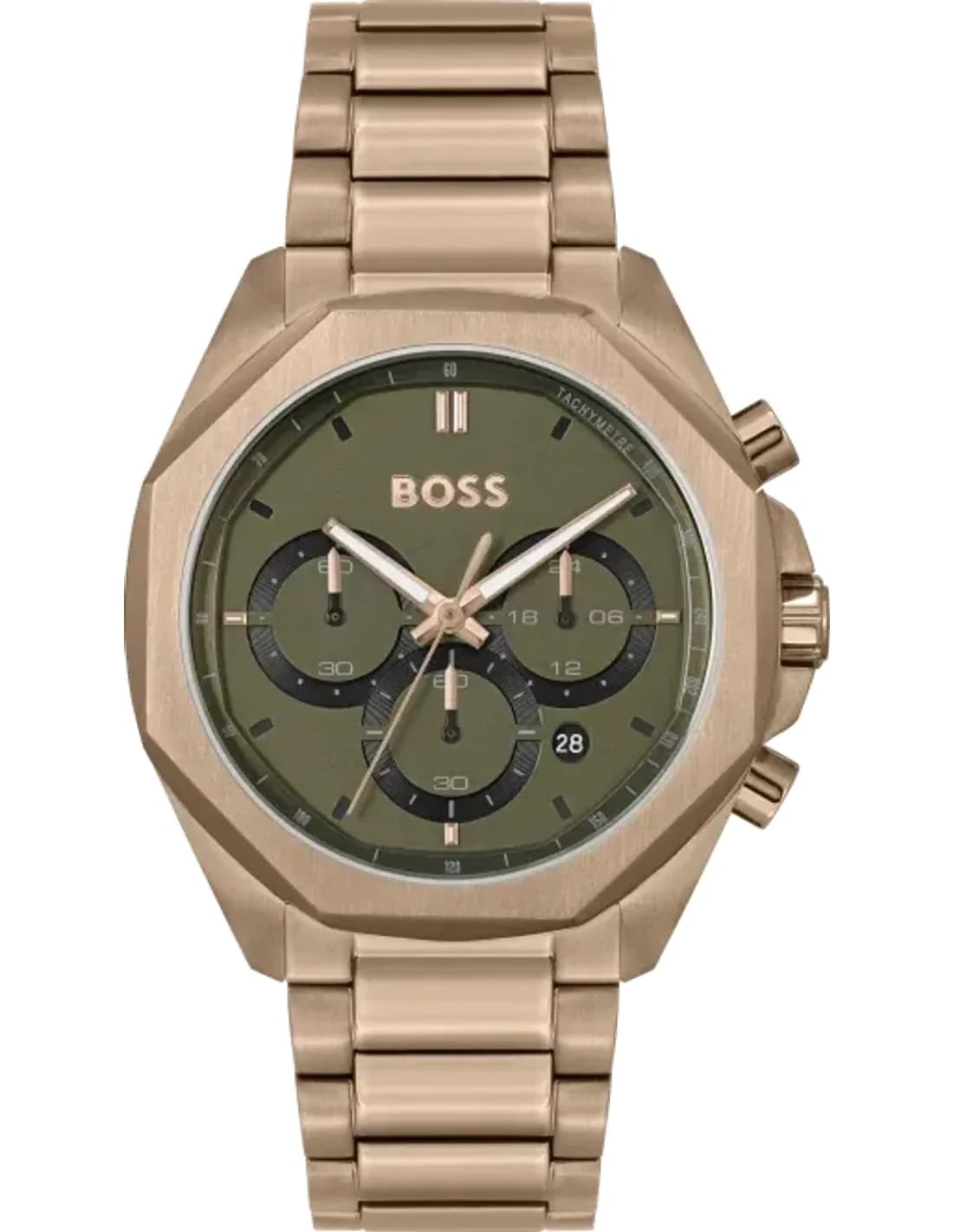 Montre Hugo Boss Cloud Bronze 1514019 cadran vert olive bracelet acier doré rose