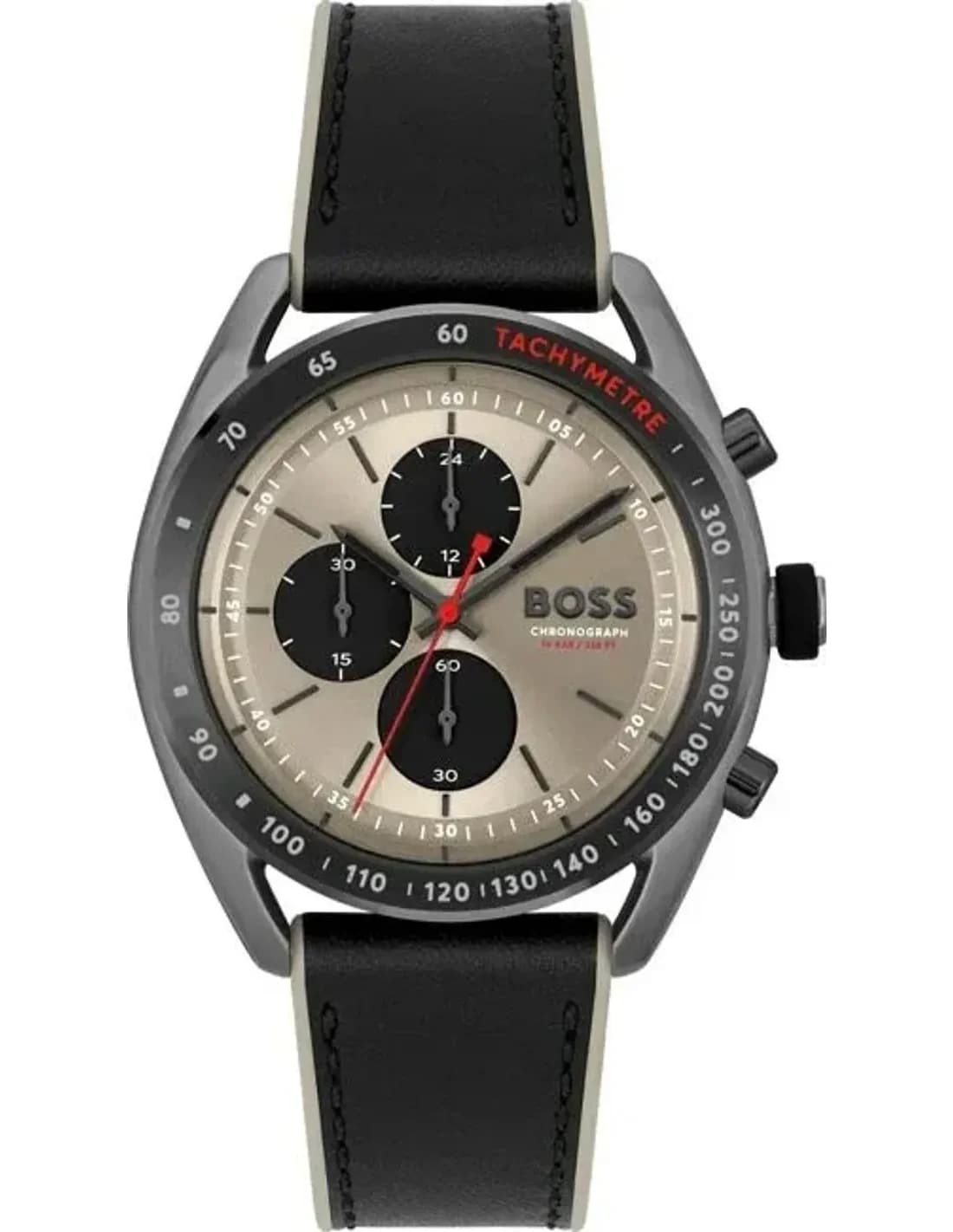 Montre Homme Hugo Boss Center Court 1514024 bracelet cuir noir cadran beige multifonctions