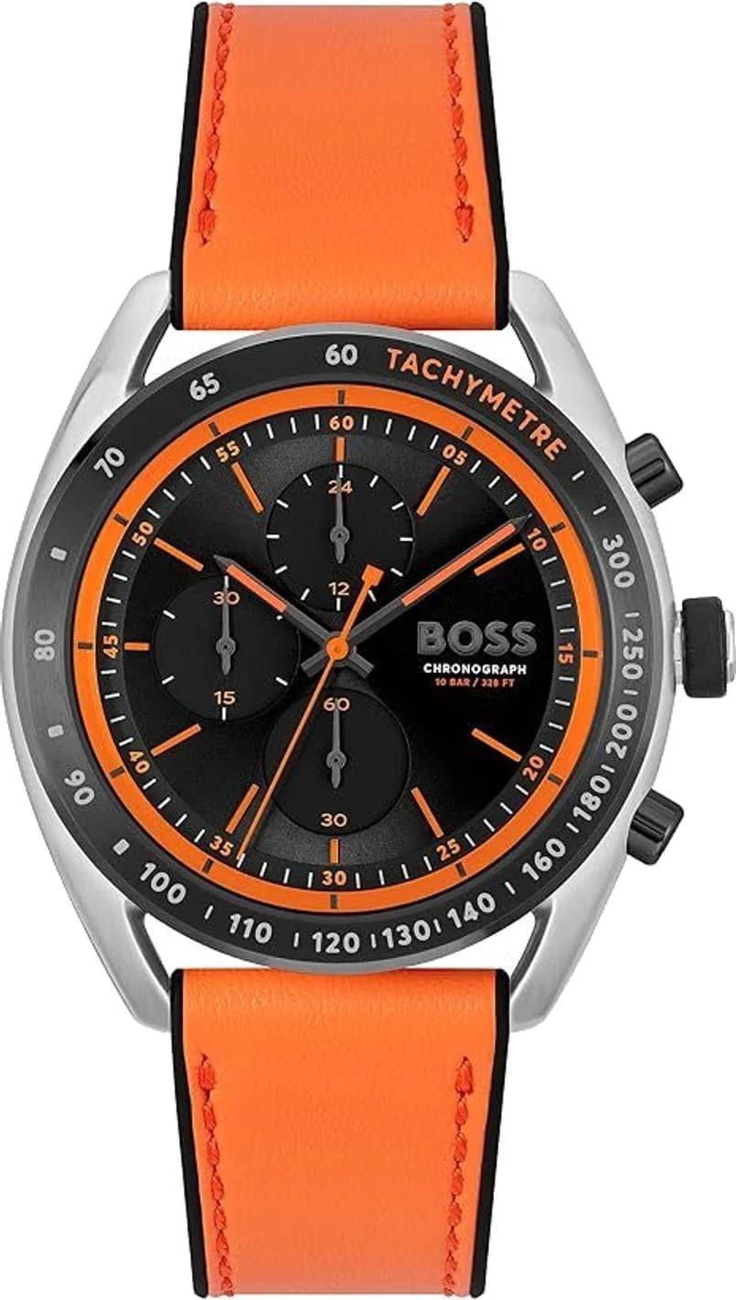 Montre Homme Hugo Boss Center Court 1514025 bracelet cuir orange cadran noir multifonctions