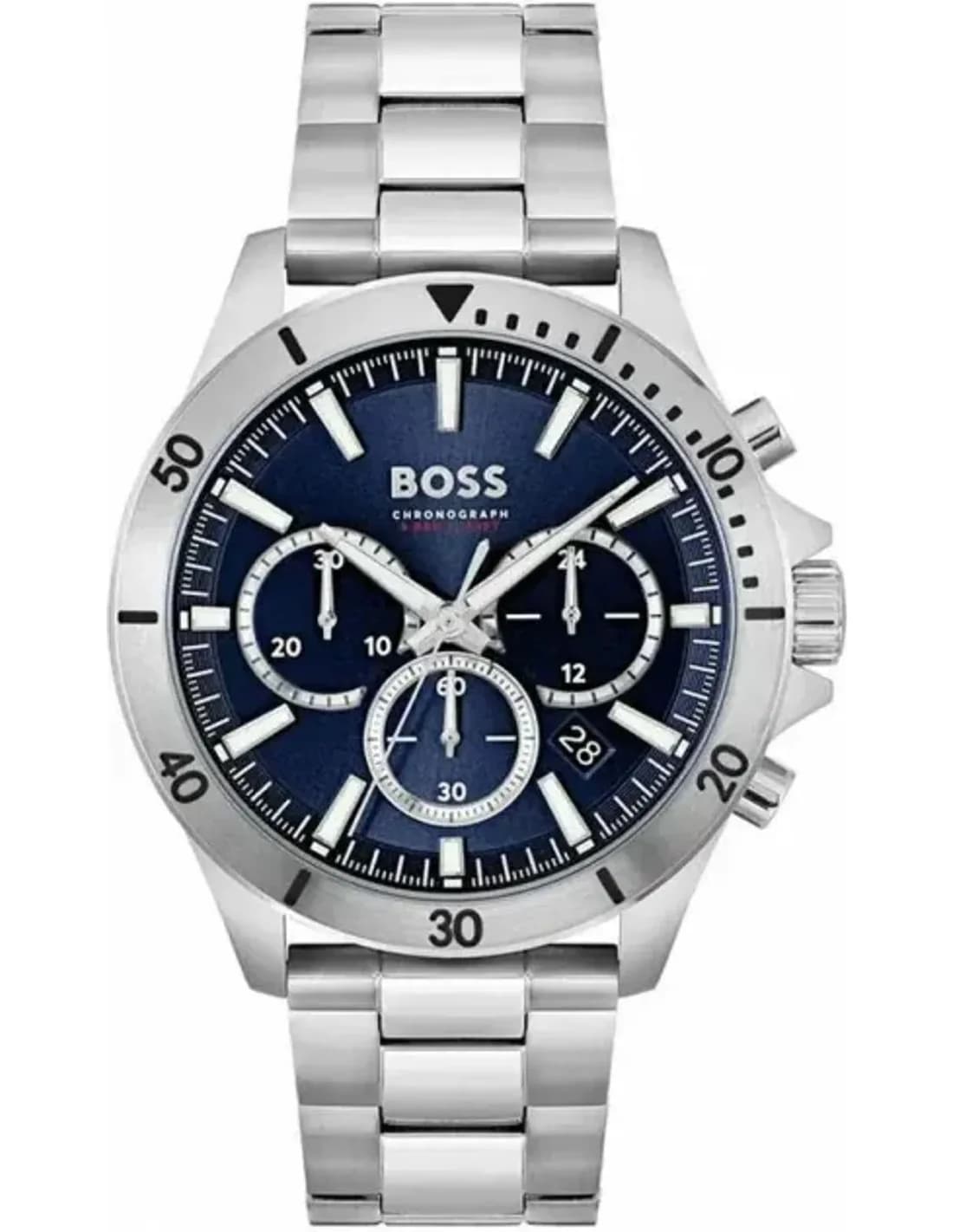 Montre Homme Hugo Boss Troper 1514069 bracelet acier argenté cadran bleu multifonctions