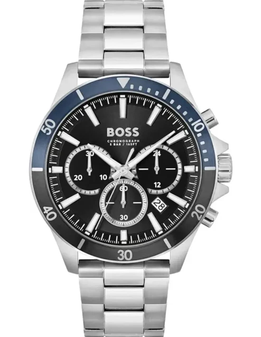 Montre Homme Hugo Boss Troper 1514101 bracelet acier argenté cadran noir multifonctions