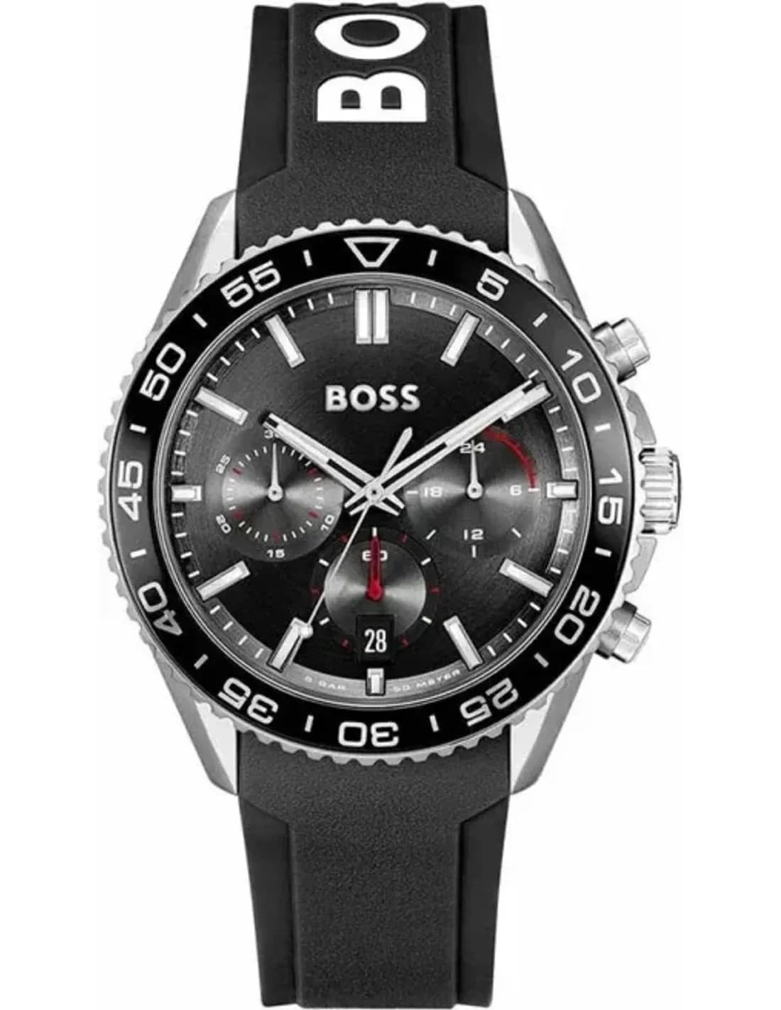 Montre Homme Hugo Boss Runner 1514141 bracelet silicone noir cadran multifonctions