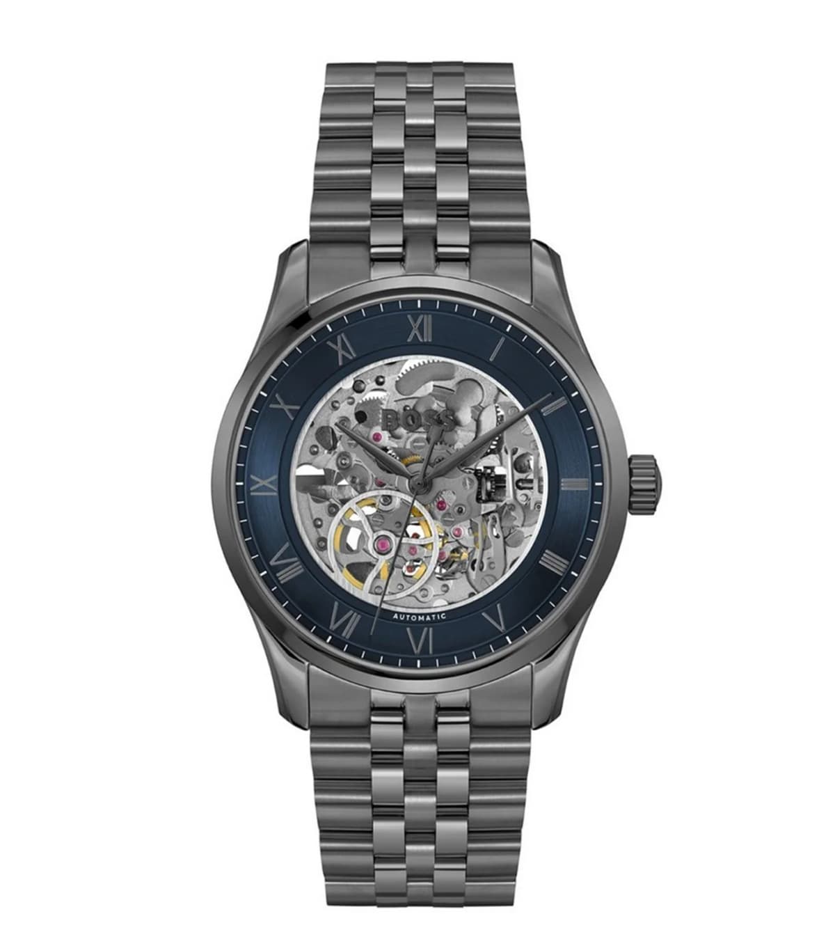 Montre Homme Hugo Boss Automatique Principle Skeleton 1514254 argentée bracelet maillons acier