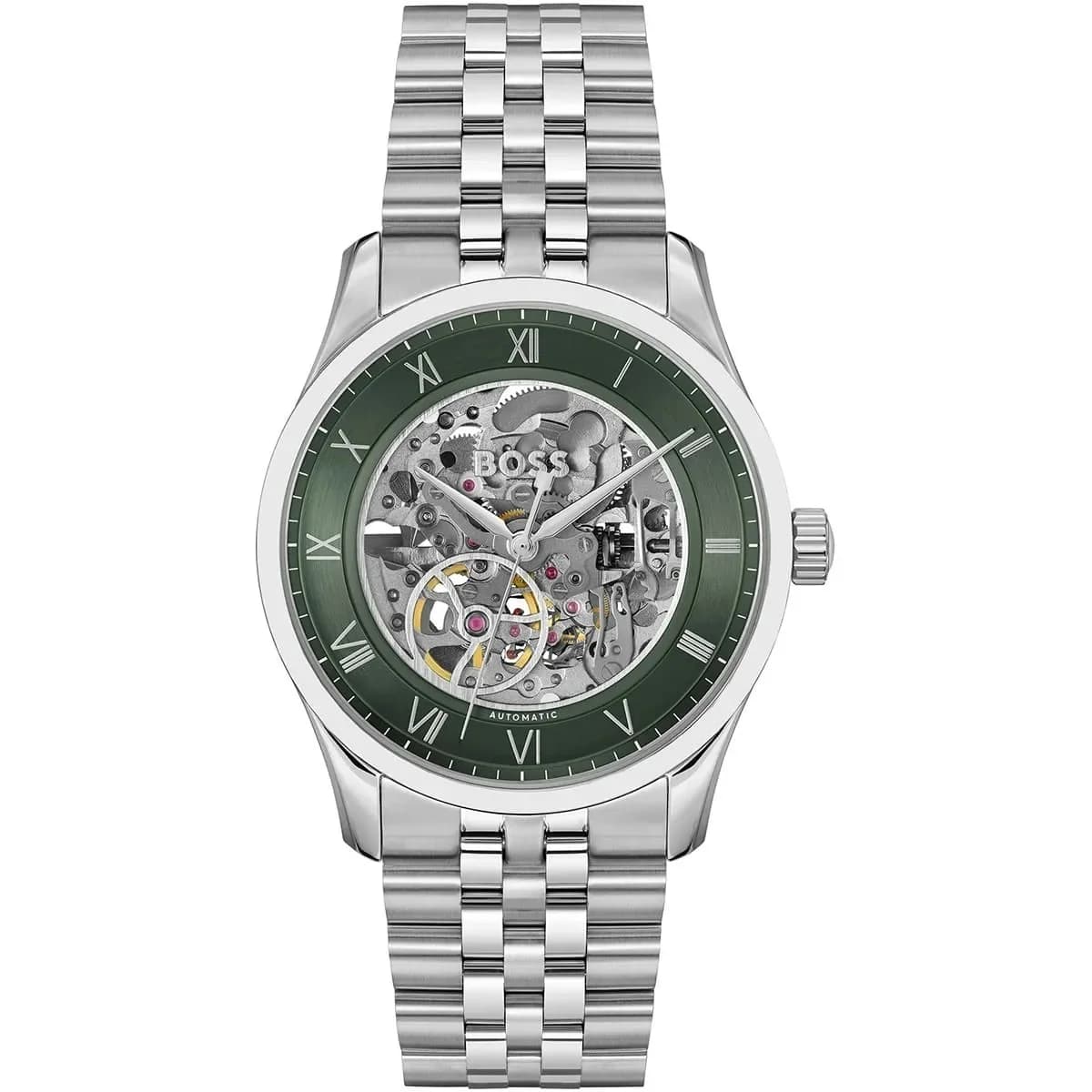 Montre Homme Hugo Boss Automatique Principle Skeleton 1514236 argentée bracelet maillons acier
