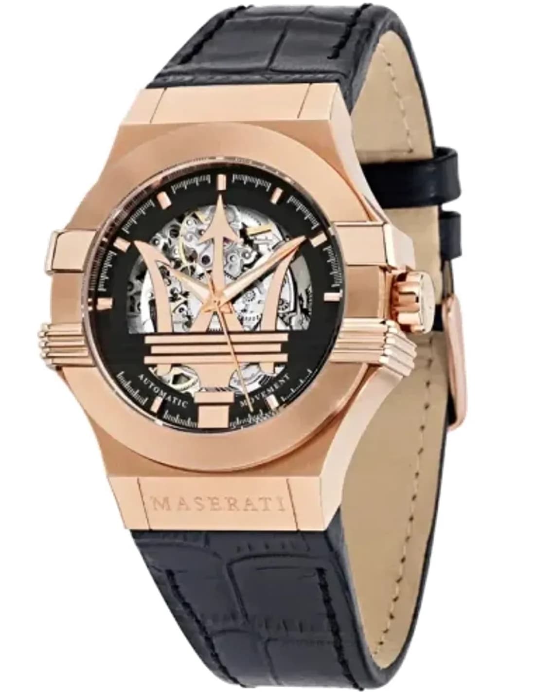 Montre squelette automatique Maserati Potenza R8821108002 bracelet cuir noir