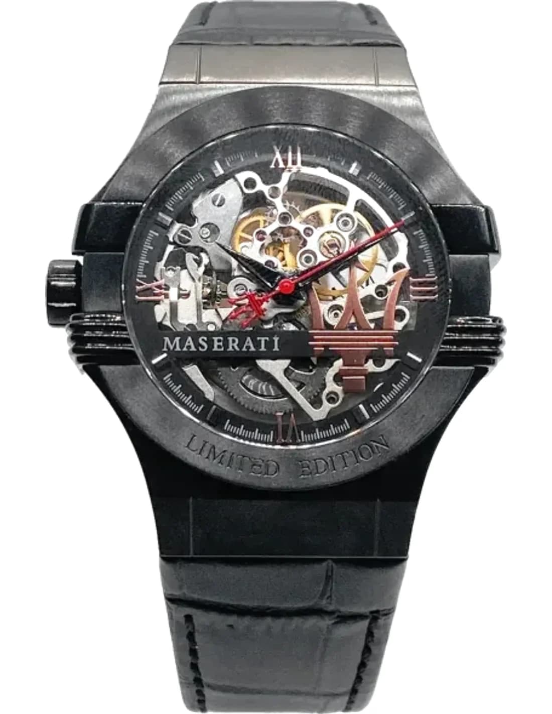 Montre Homme Maserati Automatique R8821108021 Cadran Squelette Mécanique Bracelet Cuir Noir