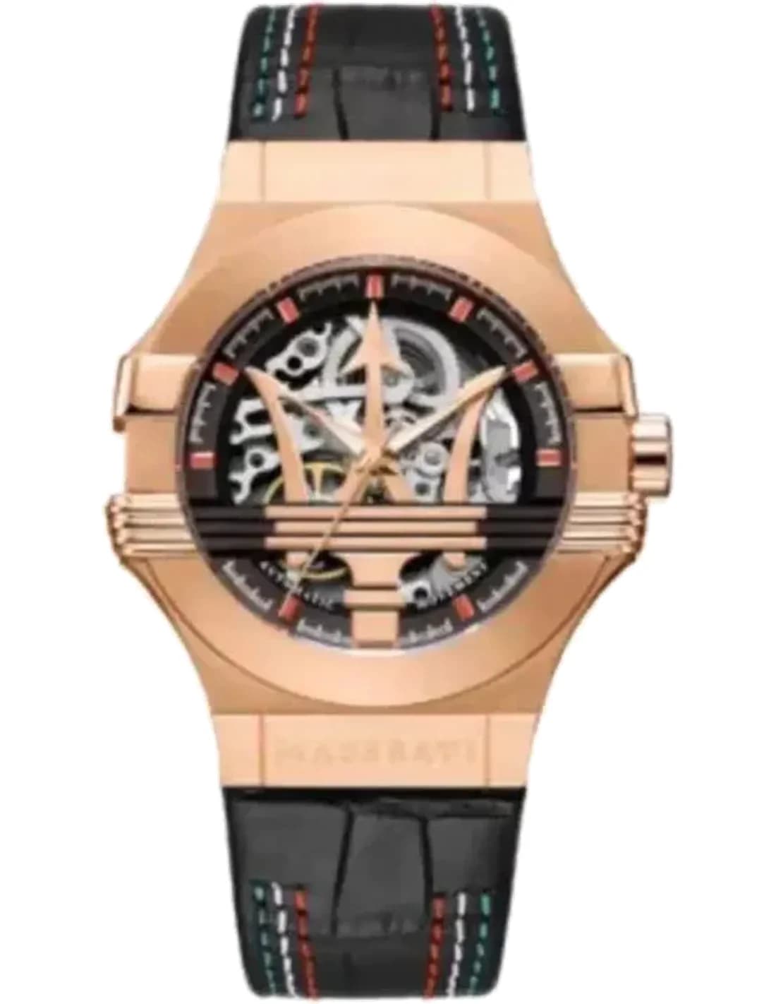 Montre Homme Maserati Potenza R8821108026 automatique cadran squelette multicolore bracelet en cuir noir