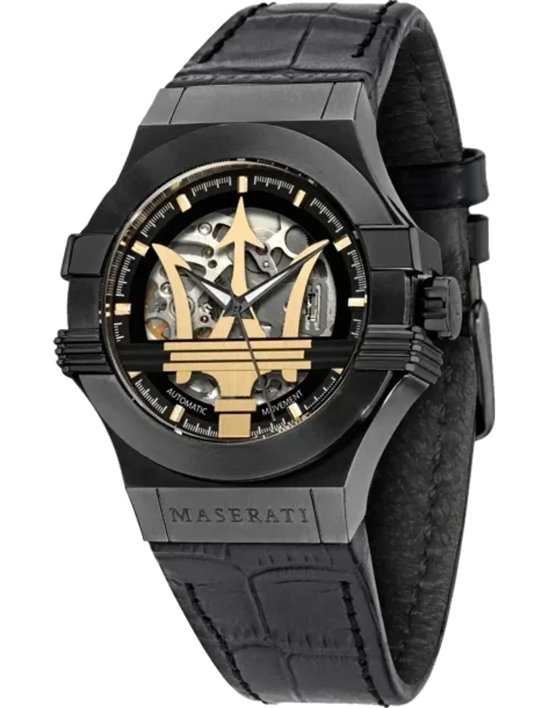Montre Homme Maserati Potenza R8821108036 Automatique NH70 Cadran Squelette Bracelet Cuir Noir