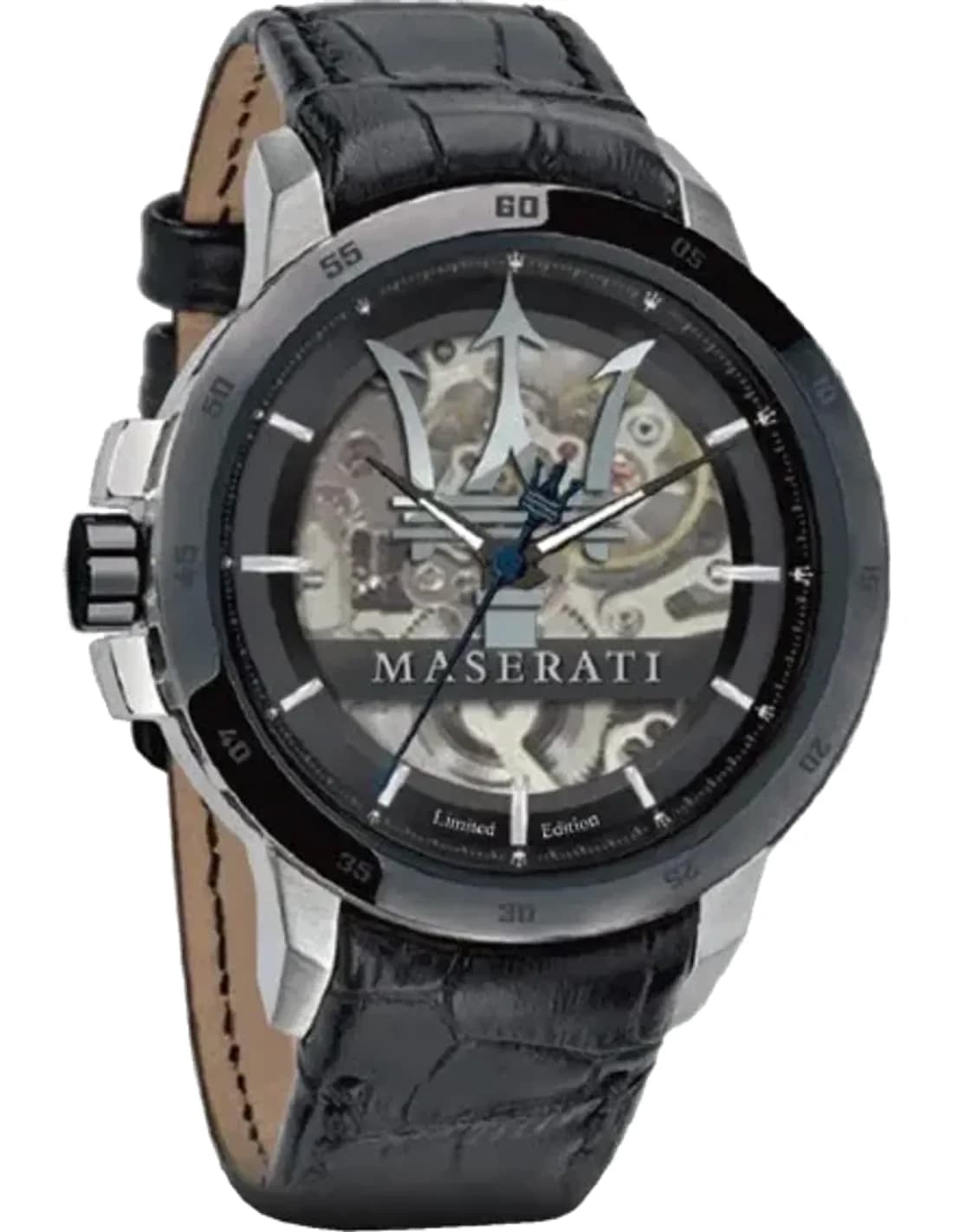 Montre Homme Maserati Automatique R8821119007 Squelette Cadran Noir Bracelet Cuir Noir
