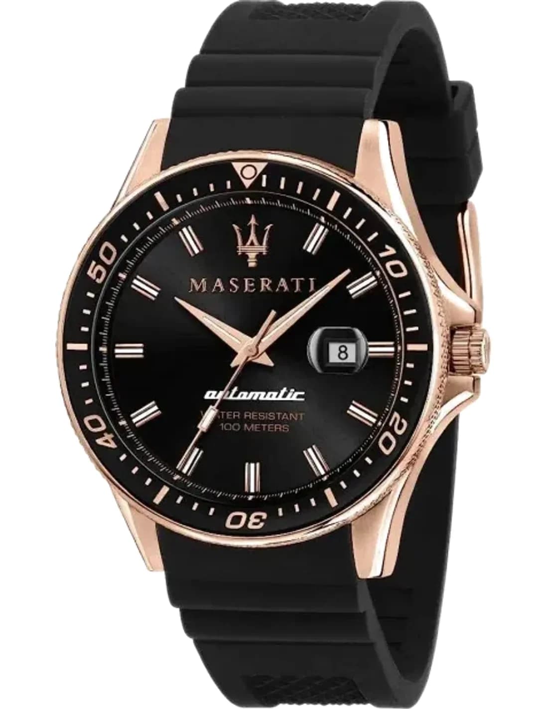 Montre Homme Maserati Sfida R8821140001 Cadran noir automatique Bracelet en silicone noir