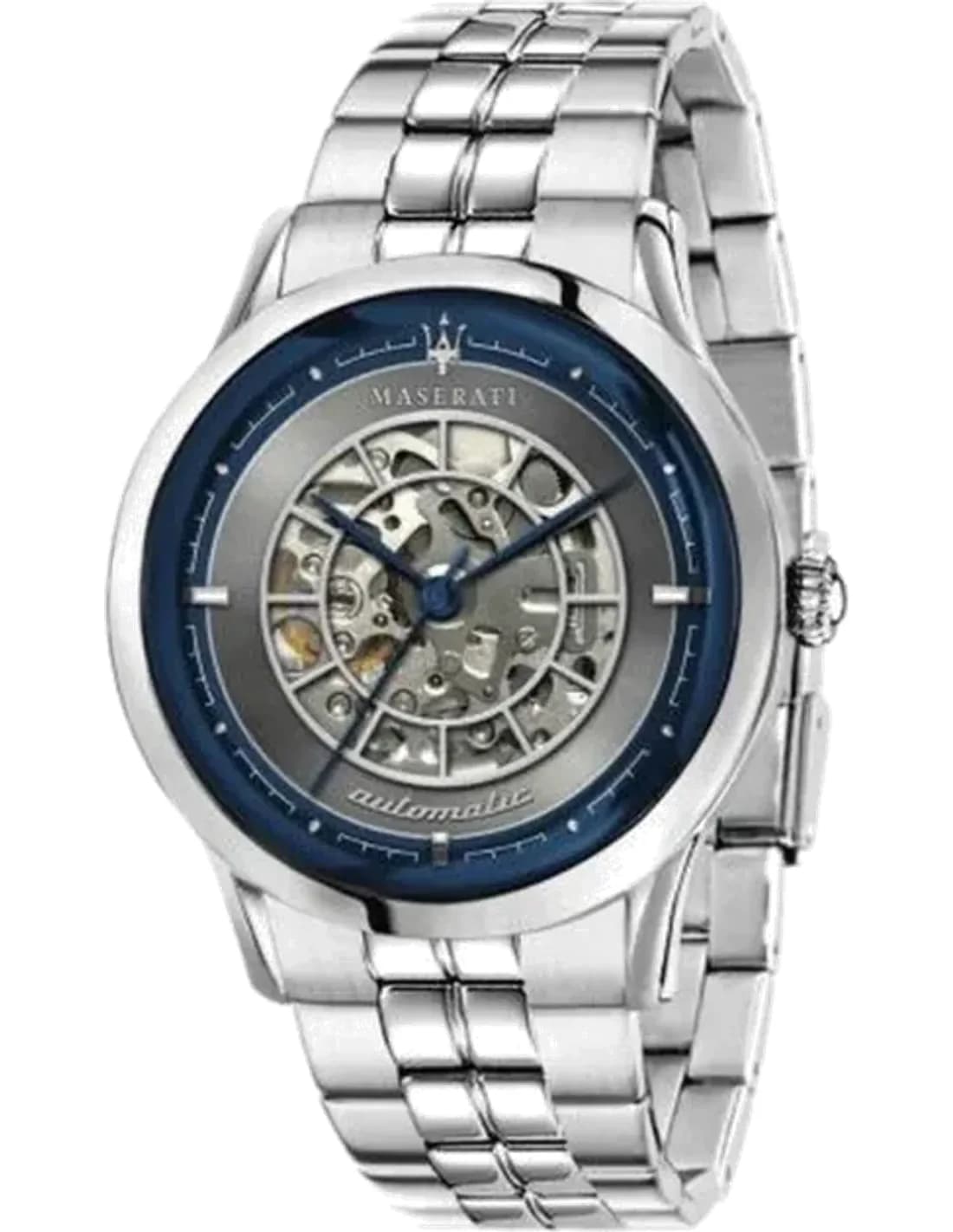 Montre Homme Maserati Ricordo R8823133003 Automatique NH70 Cadran Squelette Argent Bracelet Acier Inoxydable
