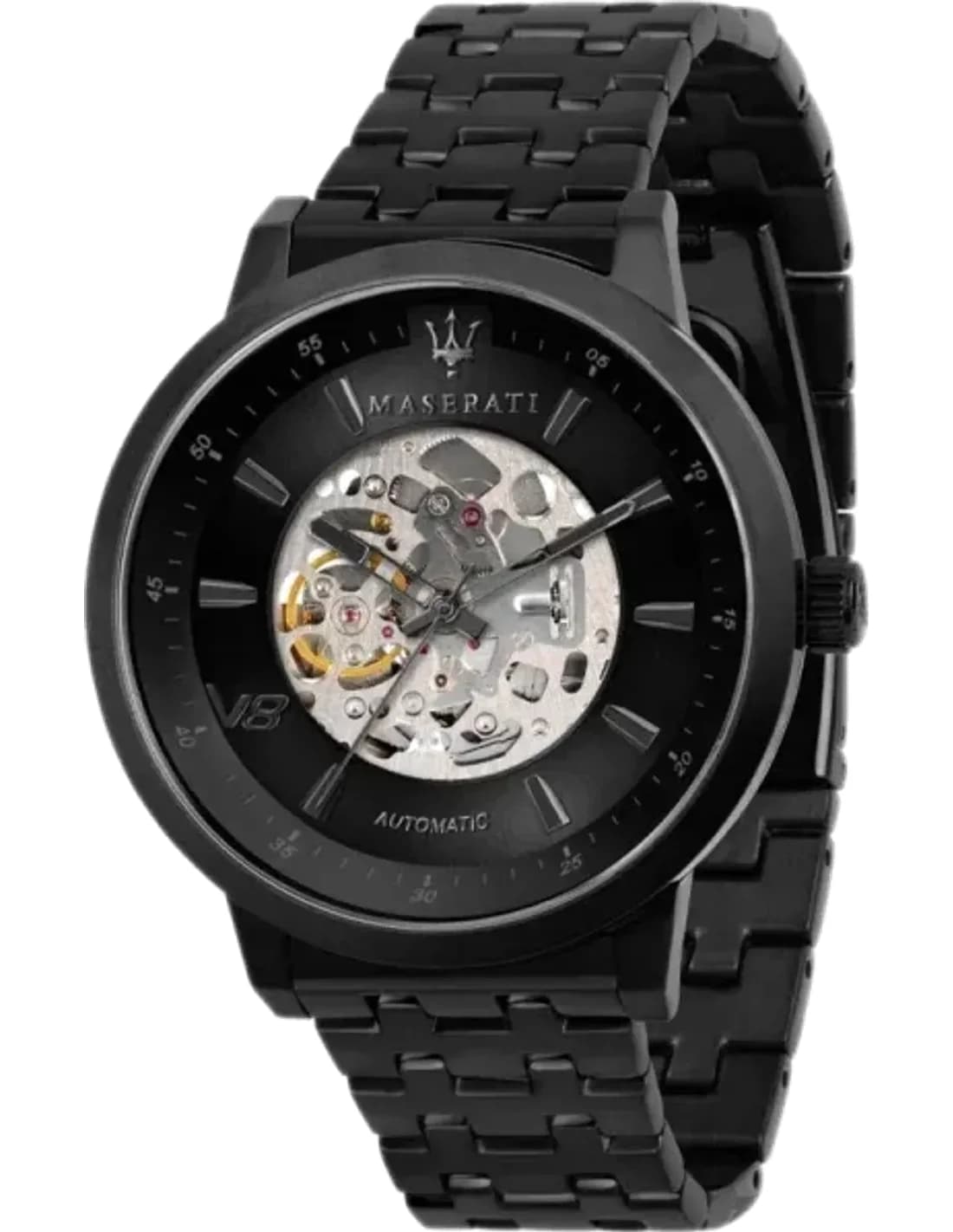 Montre Homme Maserati Granturismo R8823134003 Automatique NH70 Cadran Squelette Bracelet en Acier Inoxydable Noir