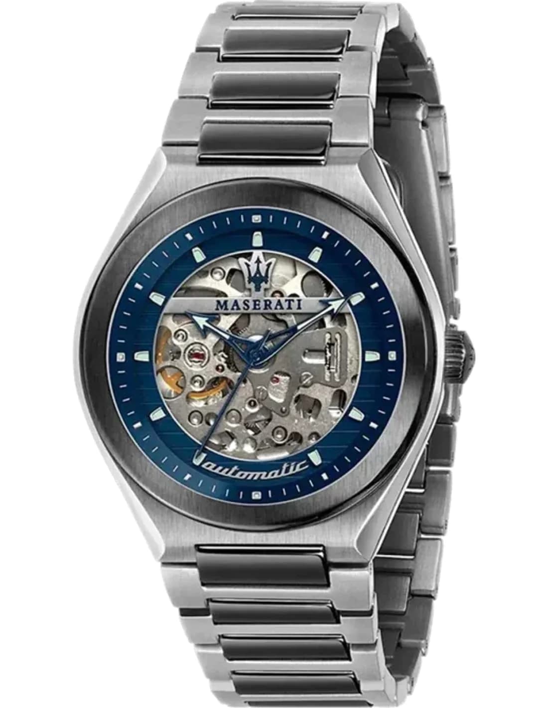 Montre Homme Maserati Triconic R8823139001 Automatique NH70 Cadran Squelette Bracelet en Acier Inoxydable Bicolore