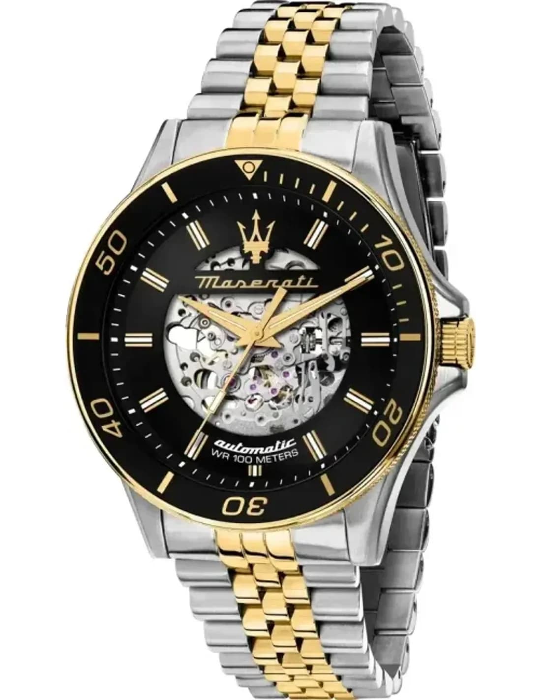 Montre Homme Maserati Automatique Sfida R8823140010 bracelet acier bicolore cadran squelette
