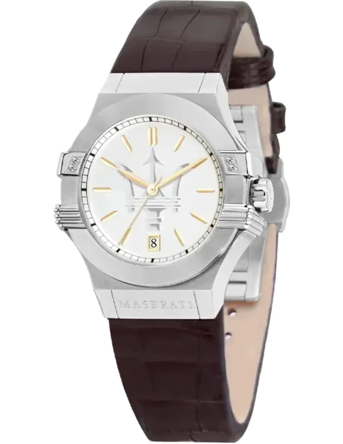 Montre Femme Maserati Potenza R8851108506 Quartz Cadran Argent Bracelet Cuir Marron