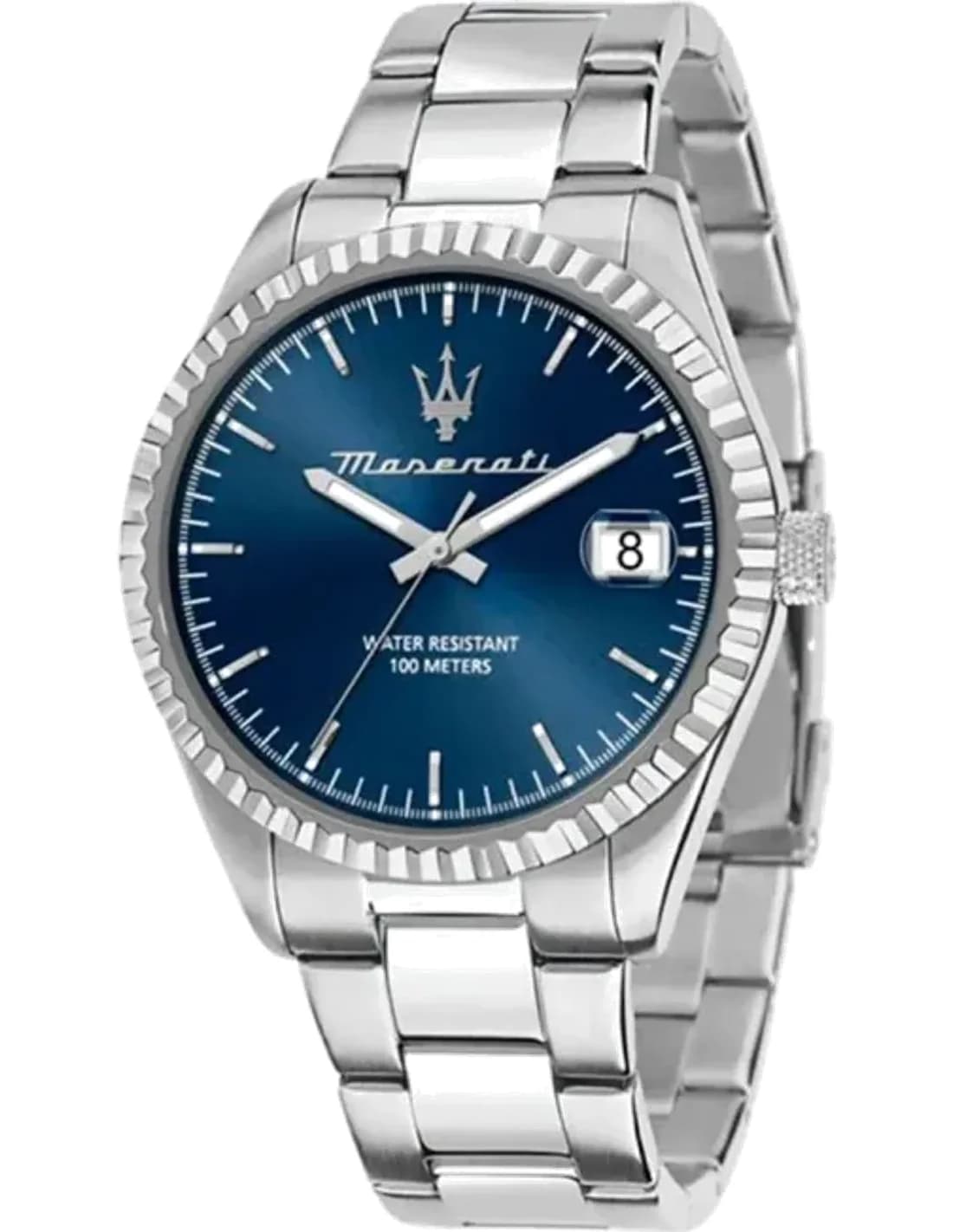 Montre Homme Maserati Competizione R8853100029 quartz cadran bleu bracelet en acier inoxydable argenté