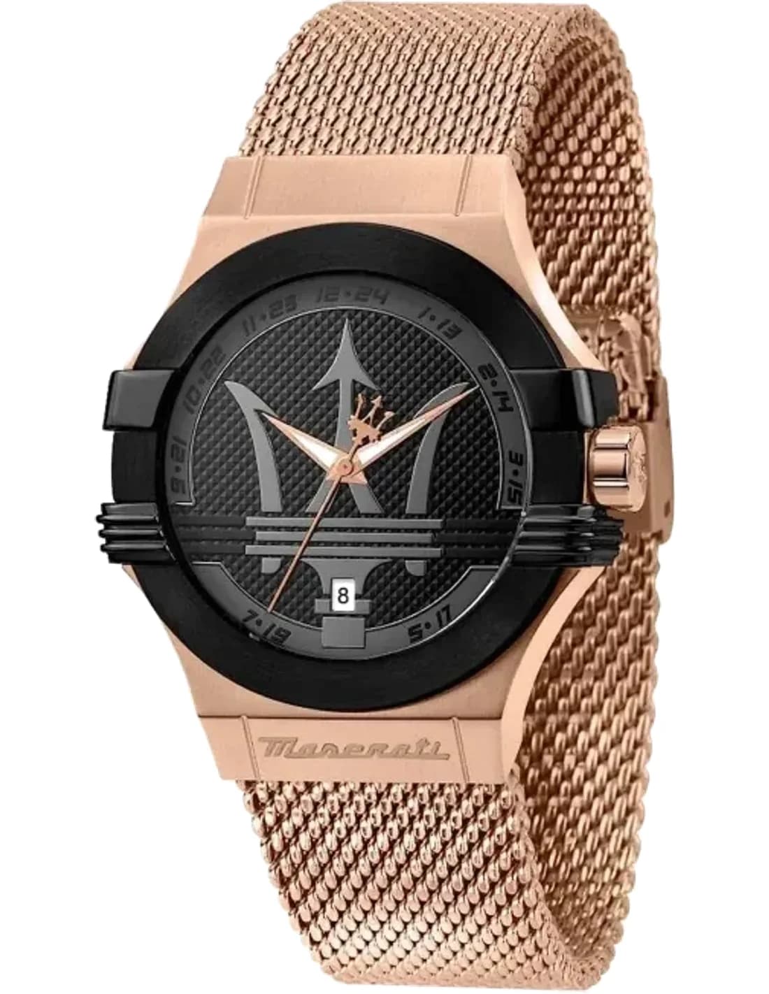 Montre Homme Maserati Potenza R8853108009 Quartz Cadran Noir Or Rose Bracelet en Acier Inoxydable