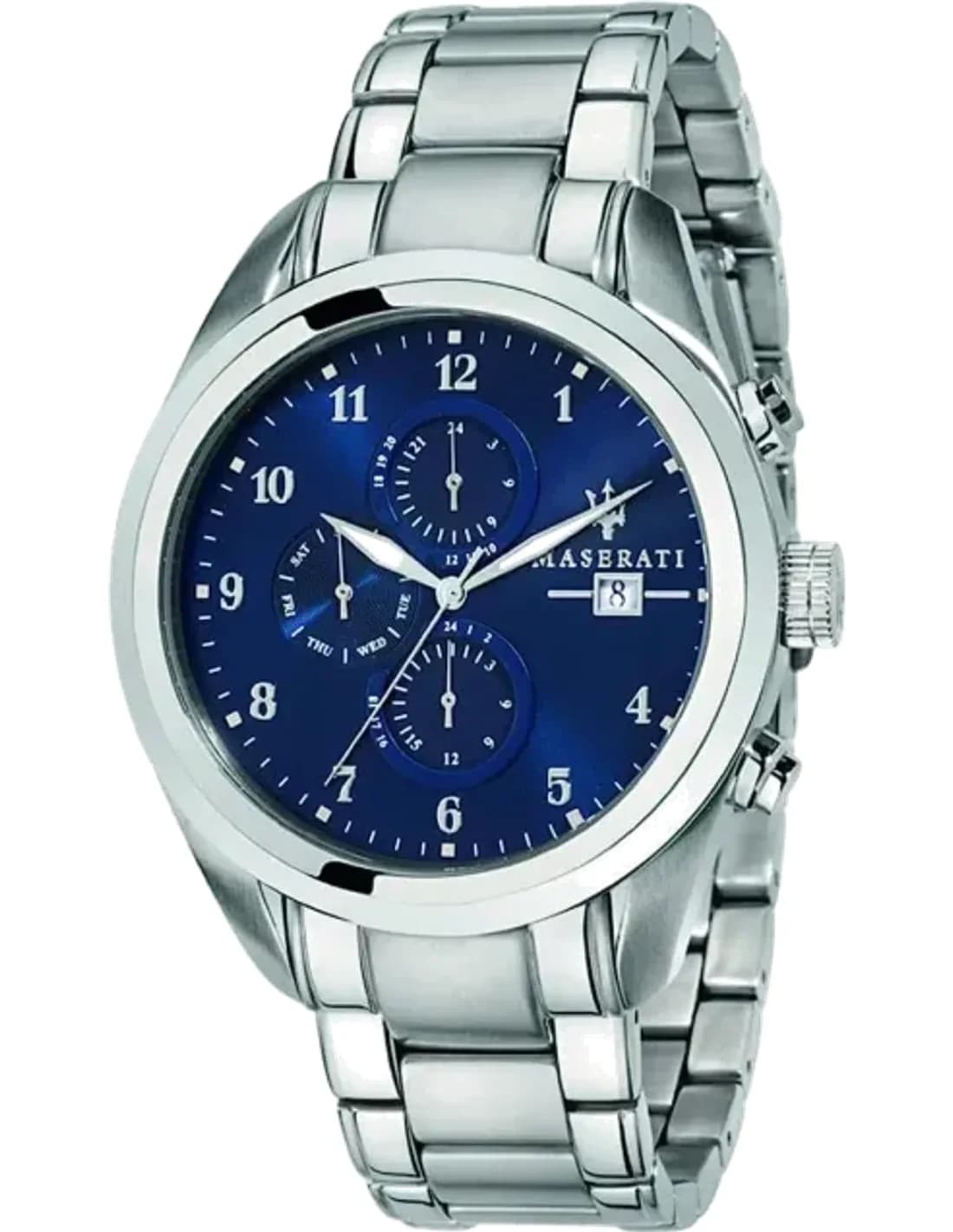 Montre Homme Maserati Traguardo R8853112505 Cadran Bleu Bracelet en Acier Inoxydable Argenté
