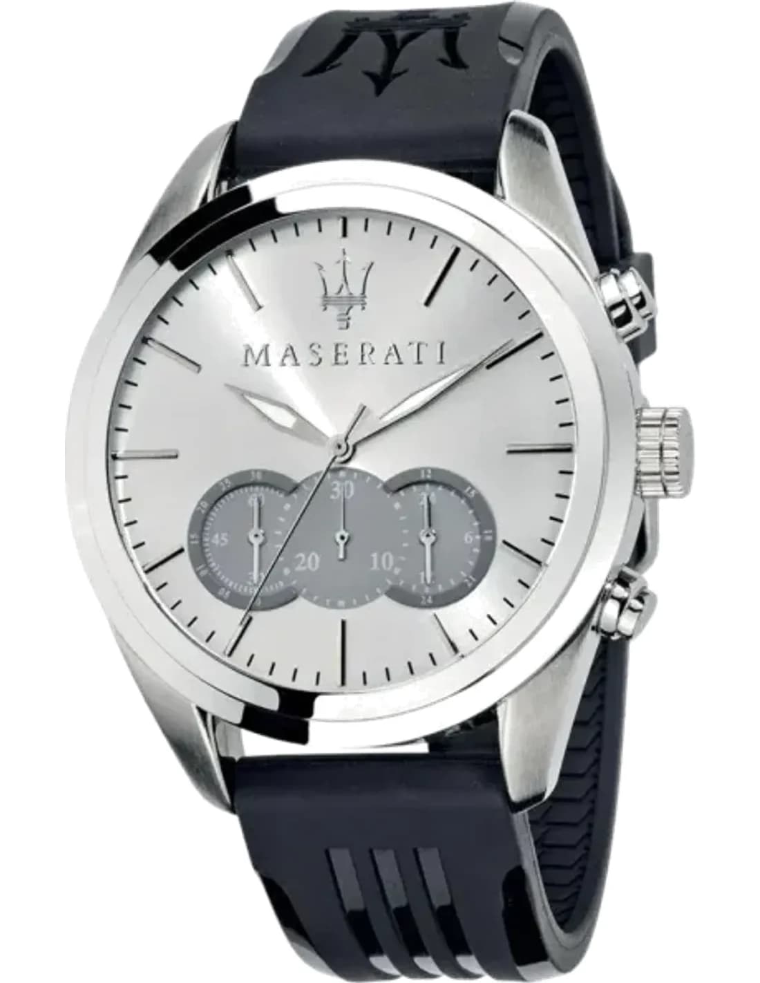 Montre Homme Maserati Traguardo R8871612012 Chronographe Argent Cadran Bracelet Caoutchouc Noir