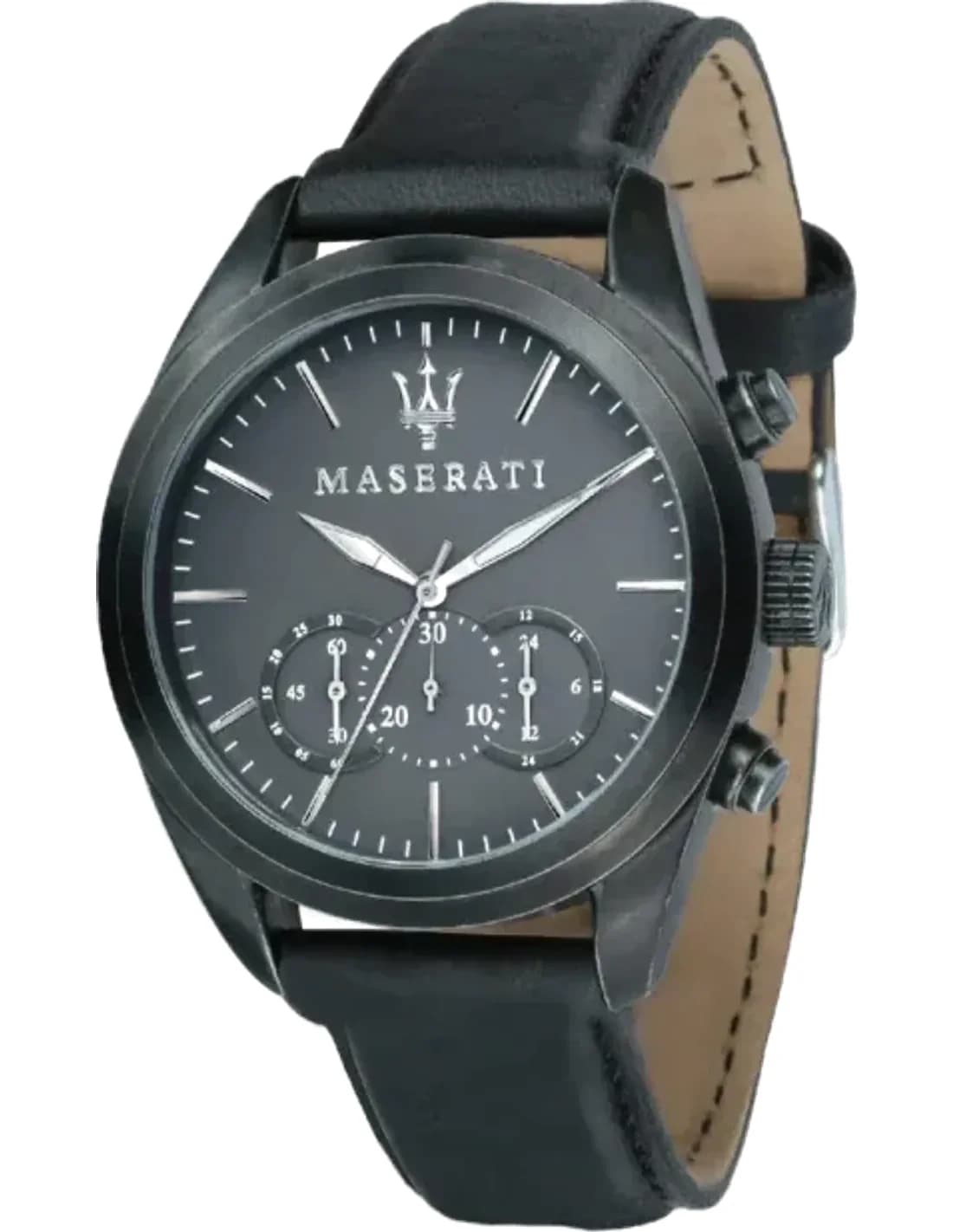 Montre Homme Maserati Traguardo R8871612019 Cadran chronographe gris Bracelet en cuir noir