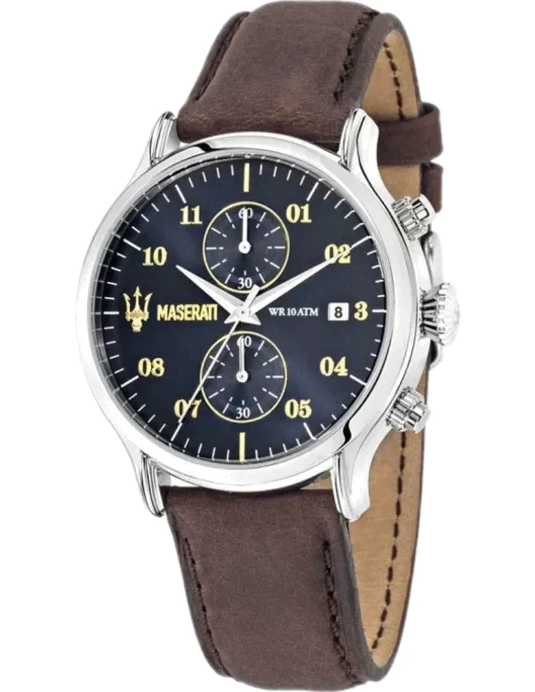 Montre Homme Maserati Epoca R8871618001 Chronographe Cadran Bleu Bracelet Cuir Marron