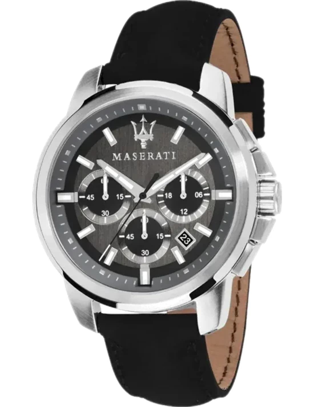Montre Homme Maserati Successo R8871621006 Chronographe Cadran Gris Bracelet Cuir Noir