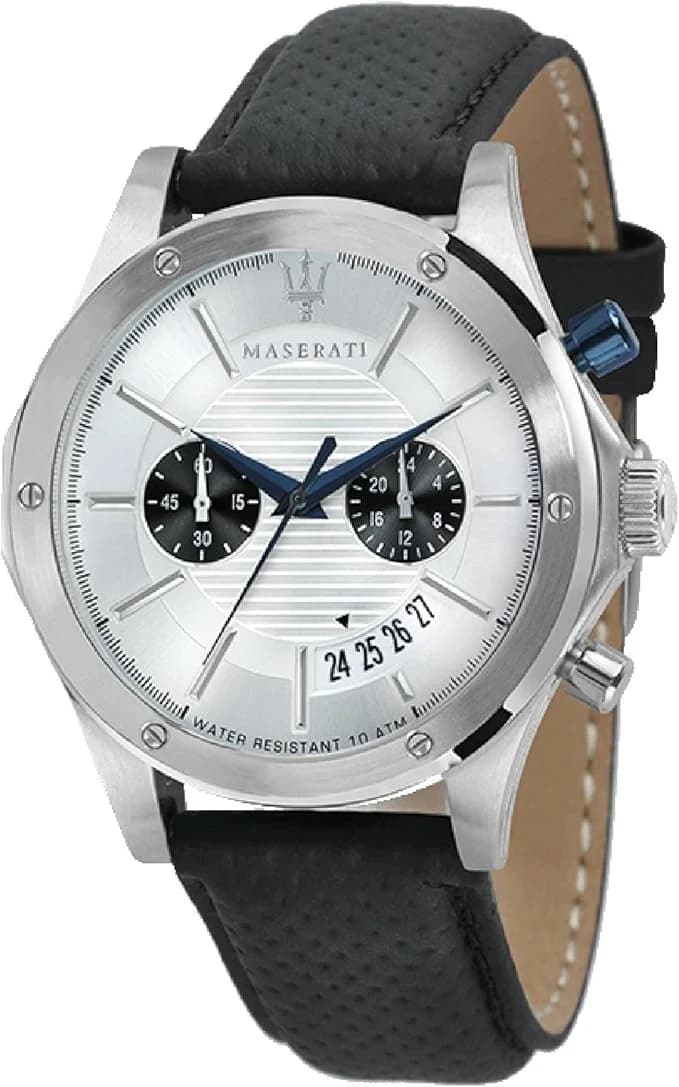 Montre Homme Maserati Circuito R8871627005 Cadran chronographe argenté Bracelet en cuir noir