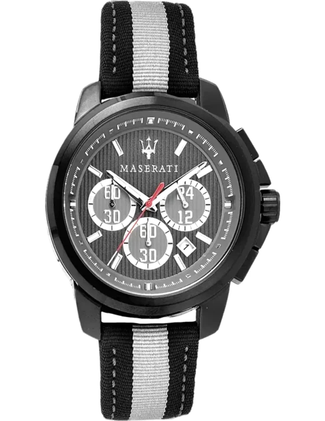 Montre Homme Maserati Royale R8871637002 chronographe cadran noir bracelet en nylon bicolore