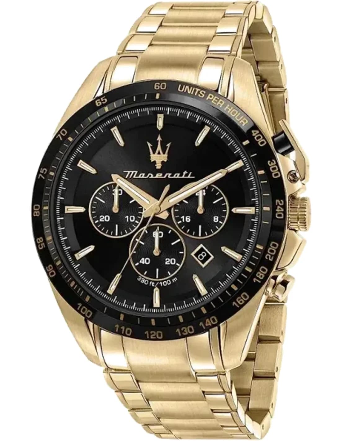 Montre Homme Maserati Traguardo R8873612041 chronographe Cadran noir Bracelet en acier inoxydable doré
