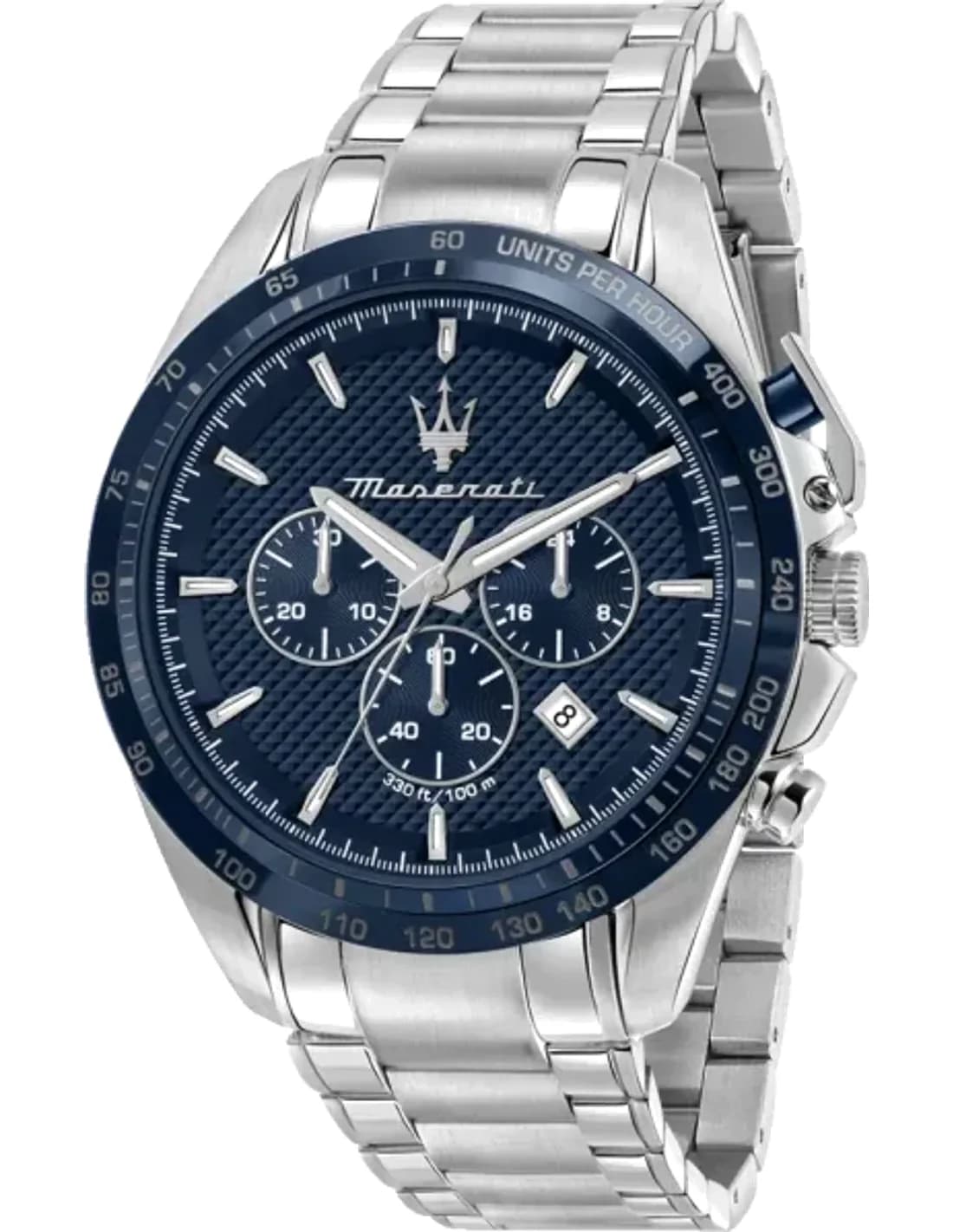 Montre Homme Maserati Traguardo R8873612043 chronographe cadran bleu bracelet en acier inoxydable argenté