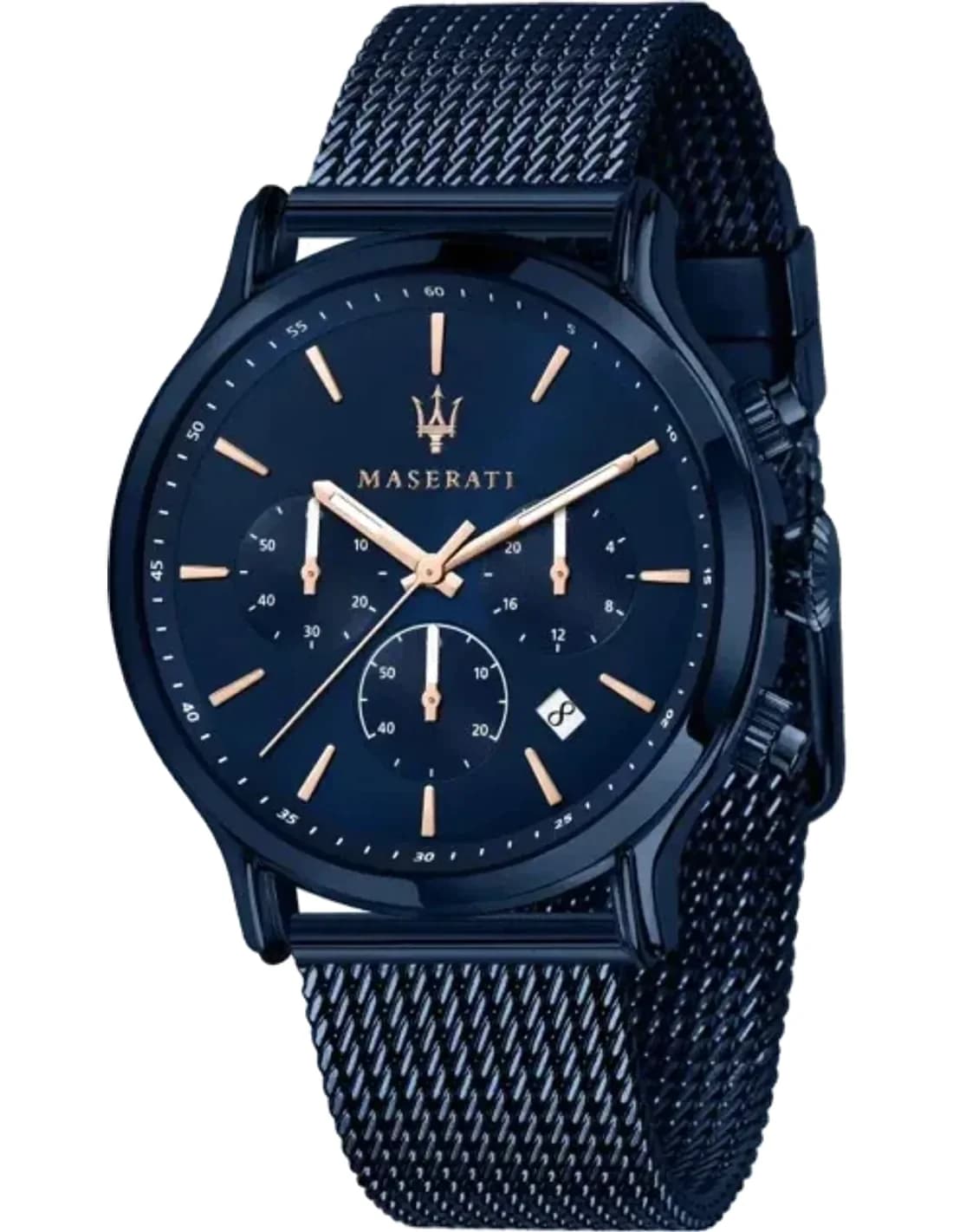 Montre Homme Maserati Epoca R8873618010 chronographe Cadran Bleu Bracelet en maille d'acier inoxydable bleu