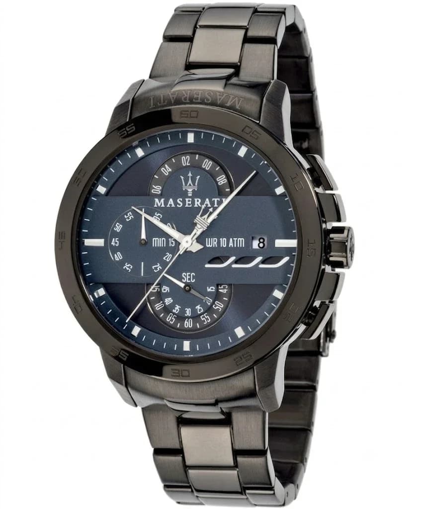Montre Homme Maserati Ingegno R8873619001 Cadran chronographe bleu Bracelet en acier inoxydable noir