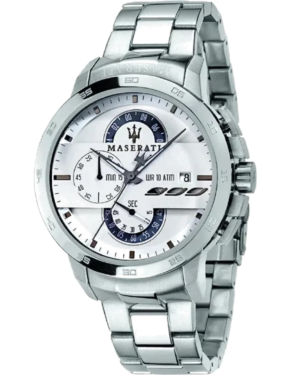 Montre Homme Maserati Ingegno R8873619004 Cadran chronographe blanc Bracelet en acier inoxydable argenté