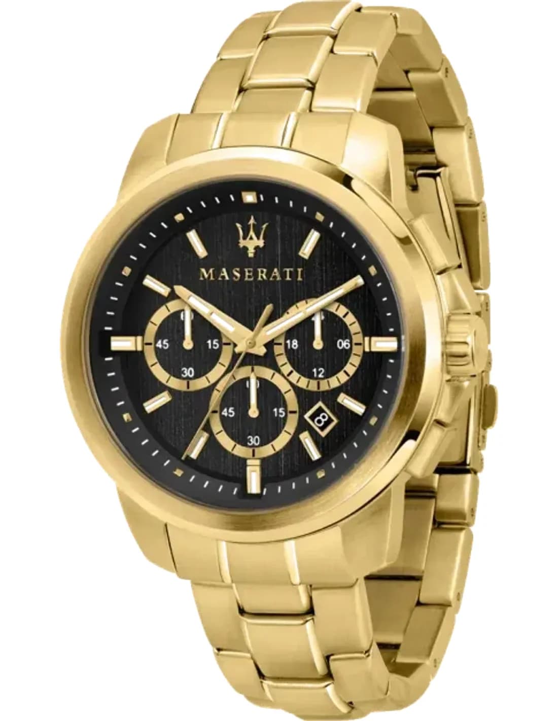 Montre Homme Maserati Successo R8873621013 chronographe Cadran noir Bracelet en acier inoxydable doré