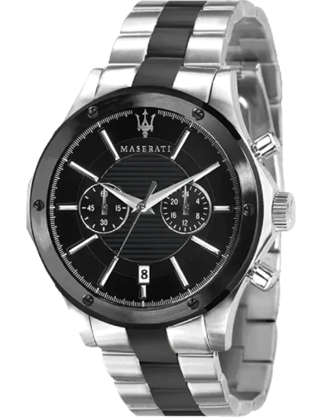 Montre Homme Maserati Circuito R8873627003 Cadran chronographe noir Bracelet en acier inoxydable bicolore